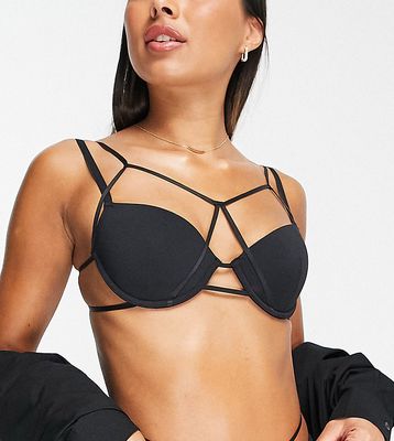 Cosmogonie Exclusive padded plunge bra with strapping detail in black - BLACK