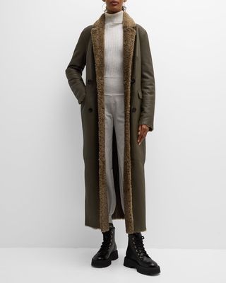 Cosmos Leather Trench Coat with Shearling Trim