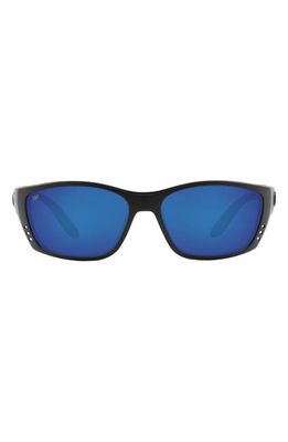 Costa Del Mar 64mm Oversize Polarized Rectangular Sunglasses in Black Silver