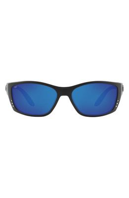 Costa Del Mar 64mm Oversize Polarized Rectangular Sunglasses in Black