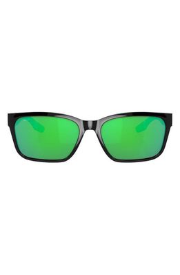 Costa Del Mar Palmas 57mm Polarized Rectangular Sunglasses in Black/Green