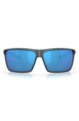 Costa Del Mar Rincon 63mm Polarized Oversize Rectangular Sunglasses in Blue Mirror