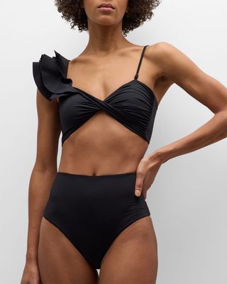 Costa Ruffle-Shoulder Two-Piece Bikini Set