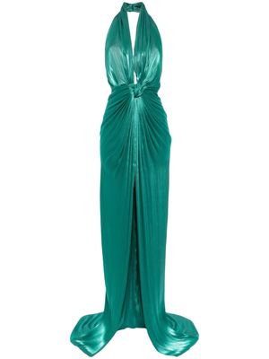 Costarellos Colette Lurex halterneck gown - Green