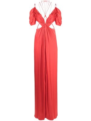 Costarellos cut-out pleated gown - Red