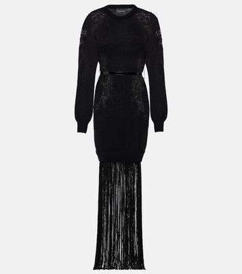 Costarellos Feather, crochet and fringe dress