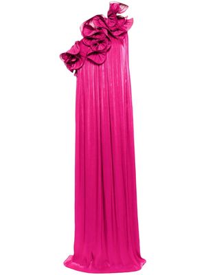 Costarellos floral-appliqué Lurex gown - Pink