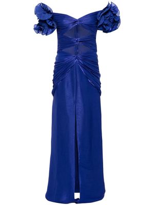 Costarellos floral-appliqué lurex maxi dress - Blue