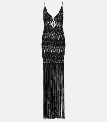 Costarellos Fringed crochet maxi dress