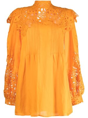 Costarellos guipure-lace panelled blouse - Orange