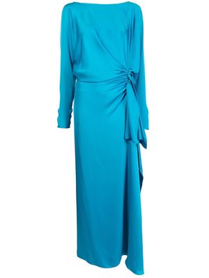 Costarellos long-sleeve draped evening dress - Blue