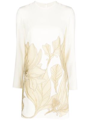 Costarellos long-sleeve embroidered evening dress - Neutrals