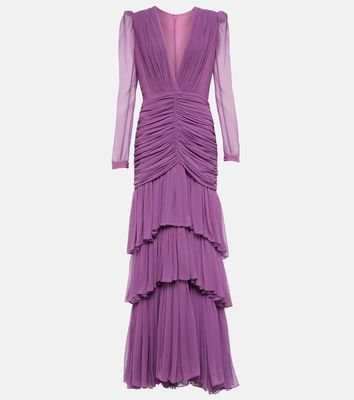 Costarellos Mila ruched tiered silk chiffon gown