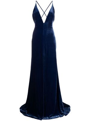Costarellos open-back velvet gown - Blue