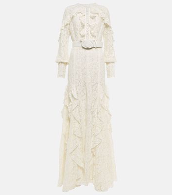 Costarellos Patrice belted ruffled lace gown