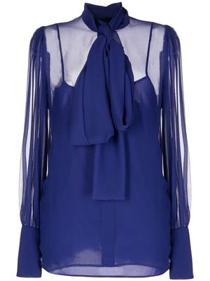 Costarellos pussy-bow silk blouse - Blue