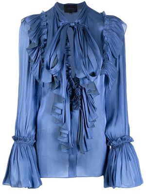 Costarellos ruffled long-sleeved blouse - Blue