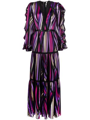 Costarellos stripe-print tiered maxi dress - Black