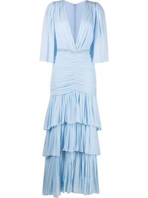 Costarellos tiered ruffled evening dress - Blue