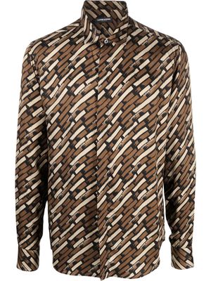 costume national contemporary diagonal stripe-print shirt - Brown