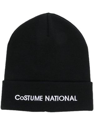 costume national contemporary embroidered logo beanie - Black
