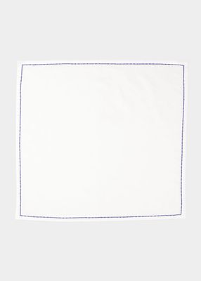 Cotone Ivory Linen Napkin with Cobalt Stitching, Set of 4
