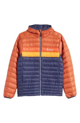 Cotopaxi Fuego Water Resistant 800 Fill Power Down Jacket in Orange/Navy Multi