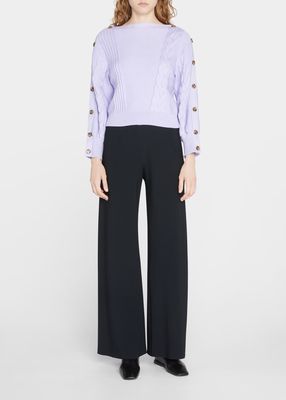 Cottage Button-Sleeve Cable-Knit Top