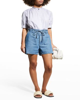 Cotton-Blend Paper Bag Drawstring Shorts