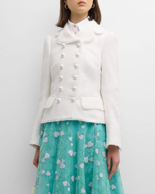 Cotton Blend Short Jacket with Pearlescent Buttons