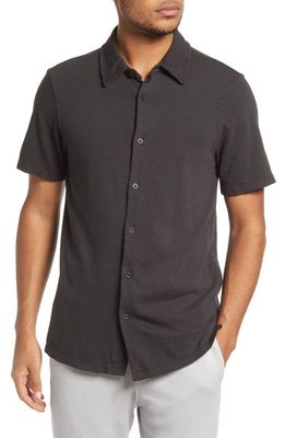 COTTON CITIZEN Presley Short Sleeve Knit Button-Up Shirt in Charcoal