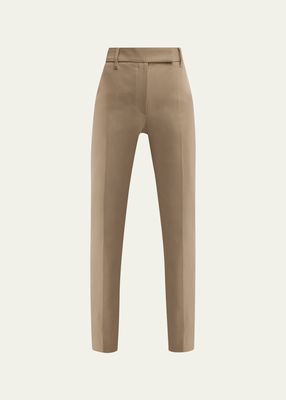 Cotton Crepe Double Twill Straight-Leg Pants