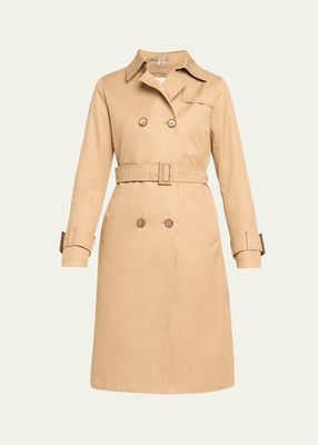 Cotton Double-Breasted Belted Trench Raincoat