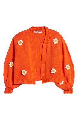 Cotton Emporium Kids' 3D Daisy Opn Front Cardigan in Orange