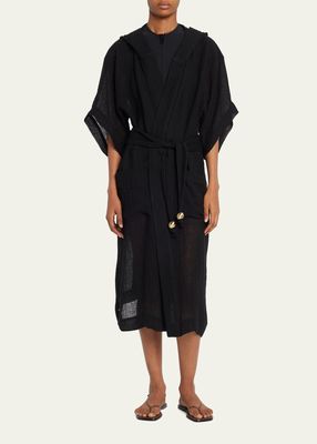 Cotton-Gauze Hooded Dressing Gown