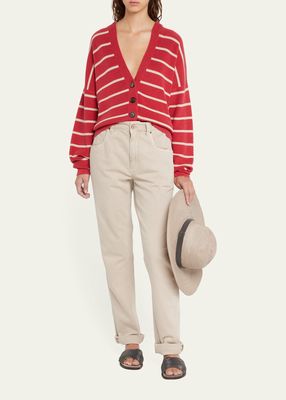 Cotton Nautical Striped Button-Front Cardigan