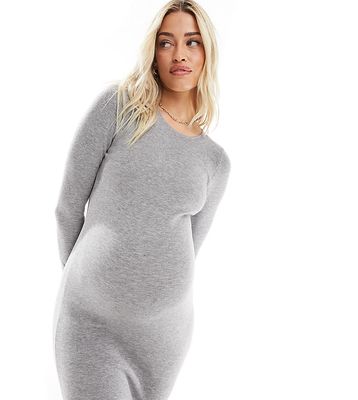 Cotton On Maternity knitted long sleeve midi dress in dark gray