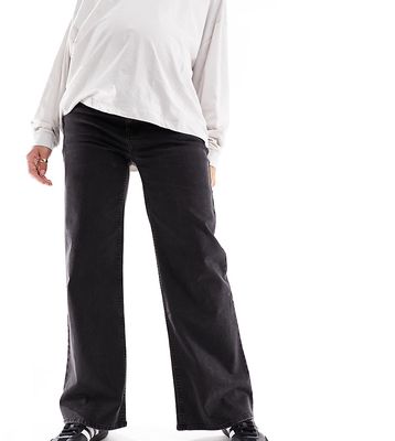 Cotton:On Maternity stretch wide leg jeans in black denim