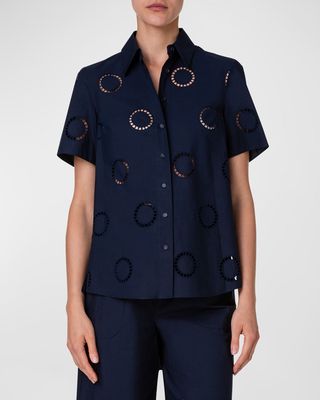 Cotton Popeline Blouse with Circle Eyelet Embroidery