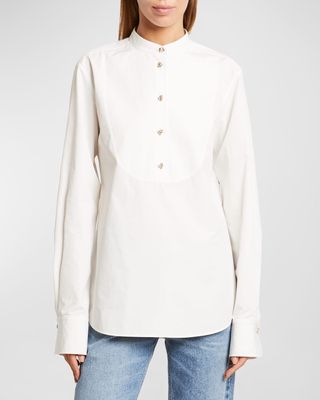 Cotton Poplin Blouse with Crystal Buttons