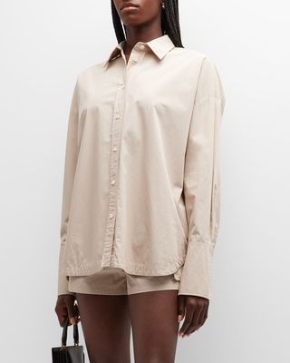 Cotton Poplin Long-Sleeve Oversized Shirt