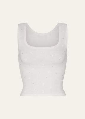 Cotton Rib Scoop-Neck Crystal-Embellished Tank