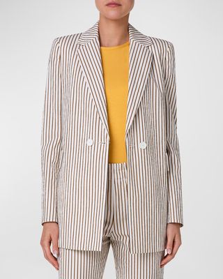 Cotton Seersucker Striped Blazer Jacket