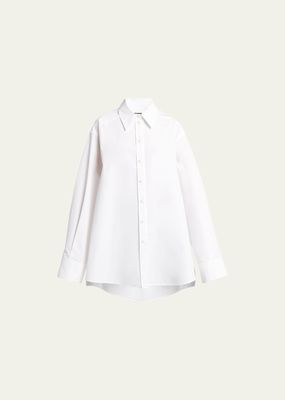 Cotton Slit-Sleeve Button-Front Shirt