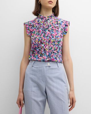 Cotton Voile Floral Print Blouse with Ruffle Detail