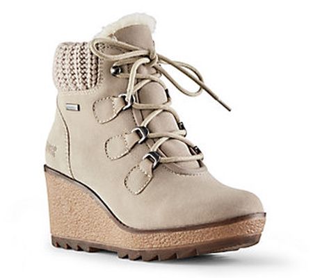 Cougar Mid-Calf Suede and Leather Wedge Boots - Pamela