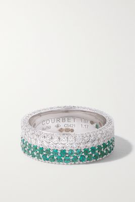 Courbet - Tennis 18-karat Recycled White Gold, Emerald And Laboratory-grown Diamond Ring - Green