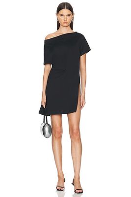 Courreges Boat Neck Body Cotton Mini Dress in Black