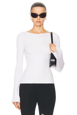 Courreges Boat Neck Rib Knit Sweater in White