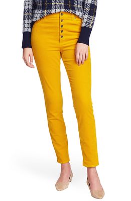 Court & Rowe Button Front Corduroy Skinny Pants in Bright Gold